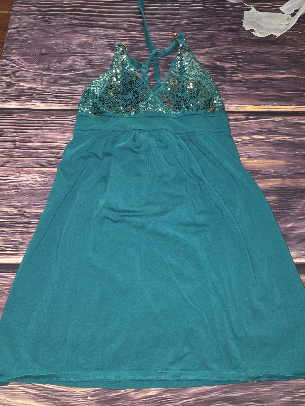 Victoria's Secret Teal Backless Halter Chemise with Sequin Accents